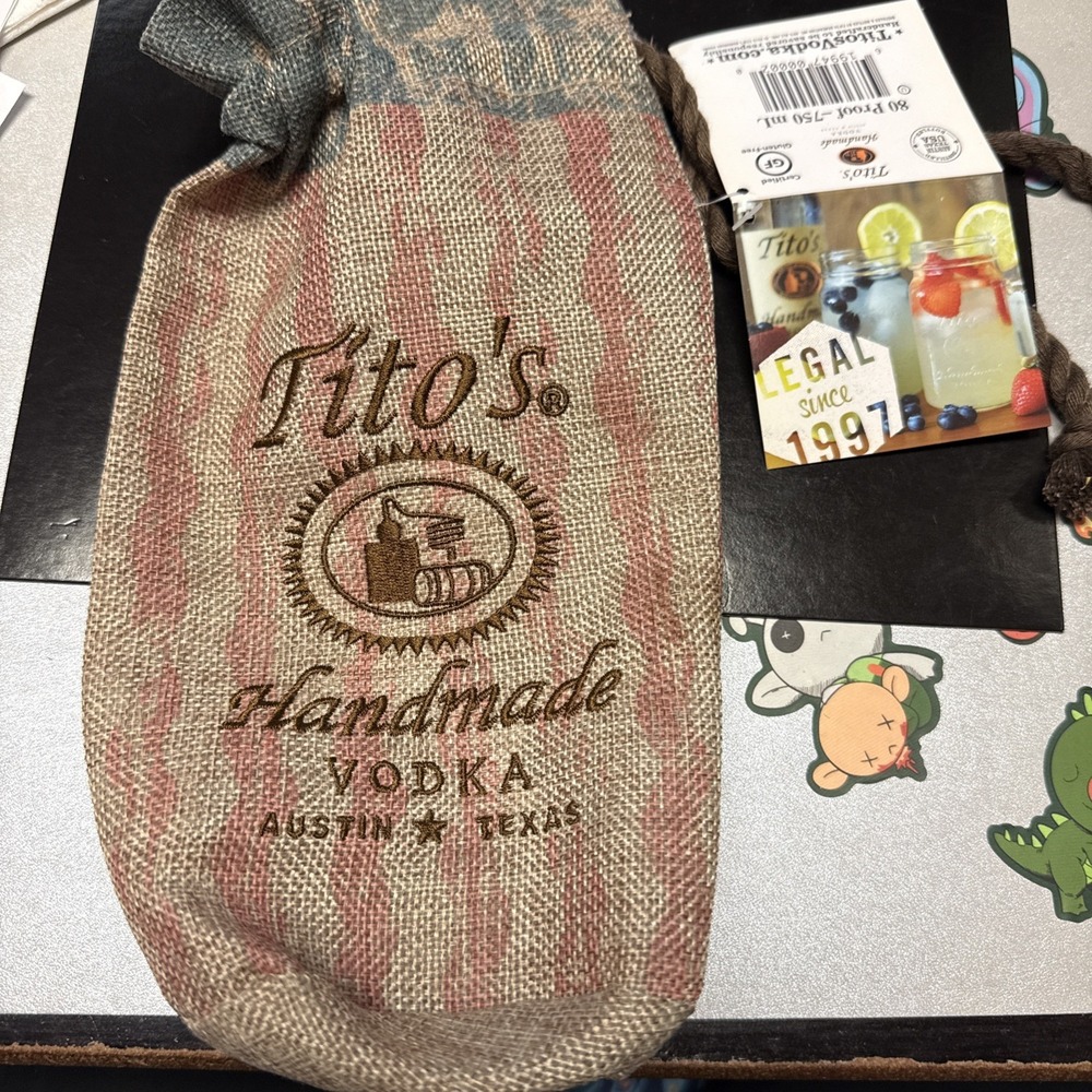 Tito's Handmade Vodka Burlap Gift Bag Unisex OS American Flag New Drawstring Tag